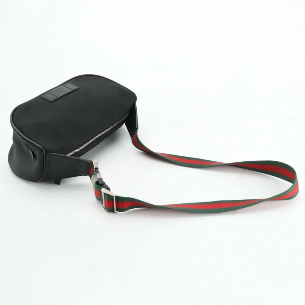Gucci Black Techno Canvas Web Strap Belt Bag with Leather Trim